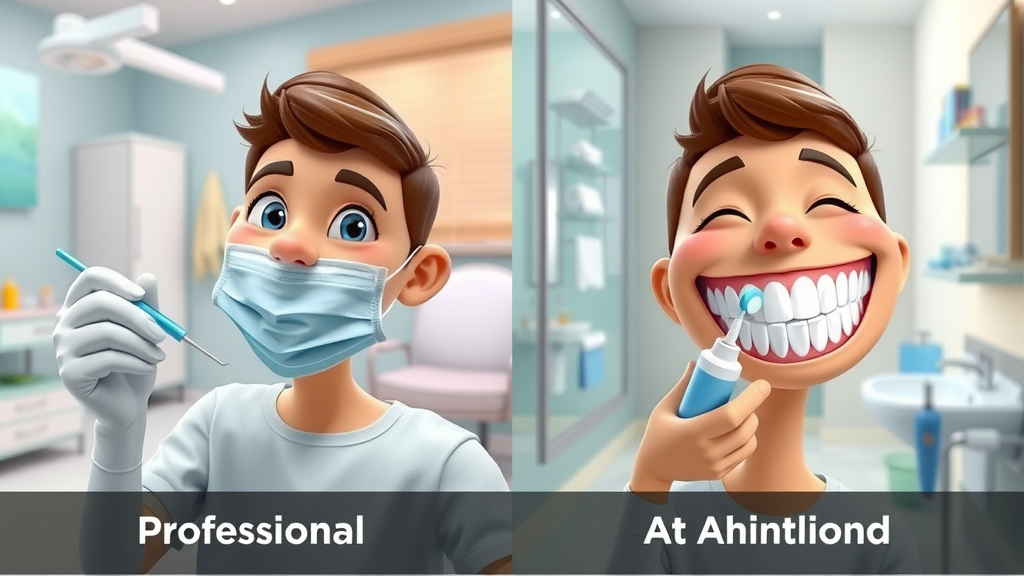comparison of professional and at-home teeth whitening kits, dentist tools vs house items, whitening in miami