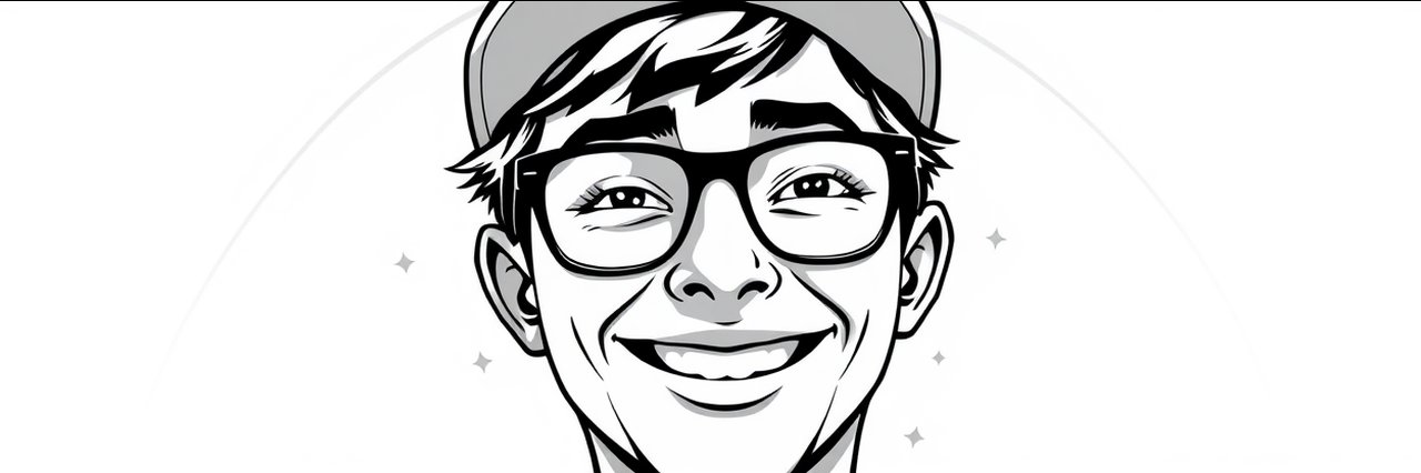 Bold black and white graphic portrait of a smiling man for international trip theme
