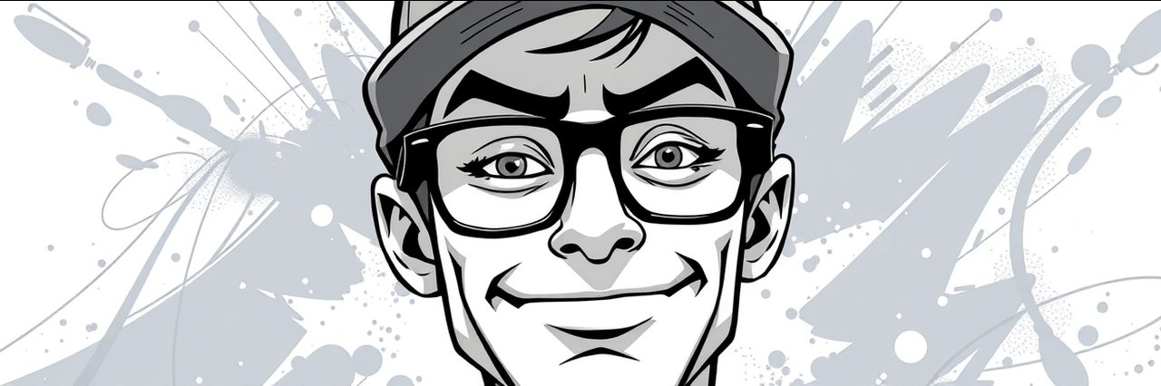 Stylized black and white cartoon man in glasses and cap for international trip image.