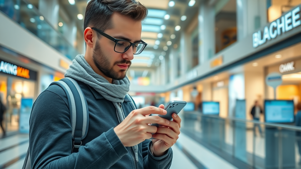 Traveler using smartphone for navigation during their international trip.