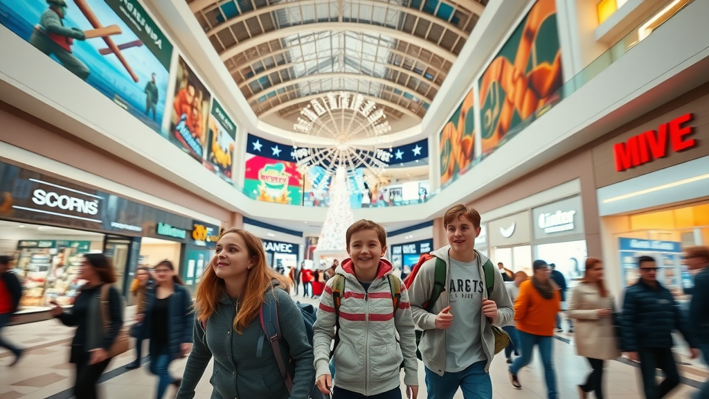 Modern mall with entertainment and shopping highlights for an international trip.