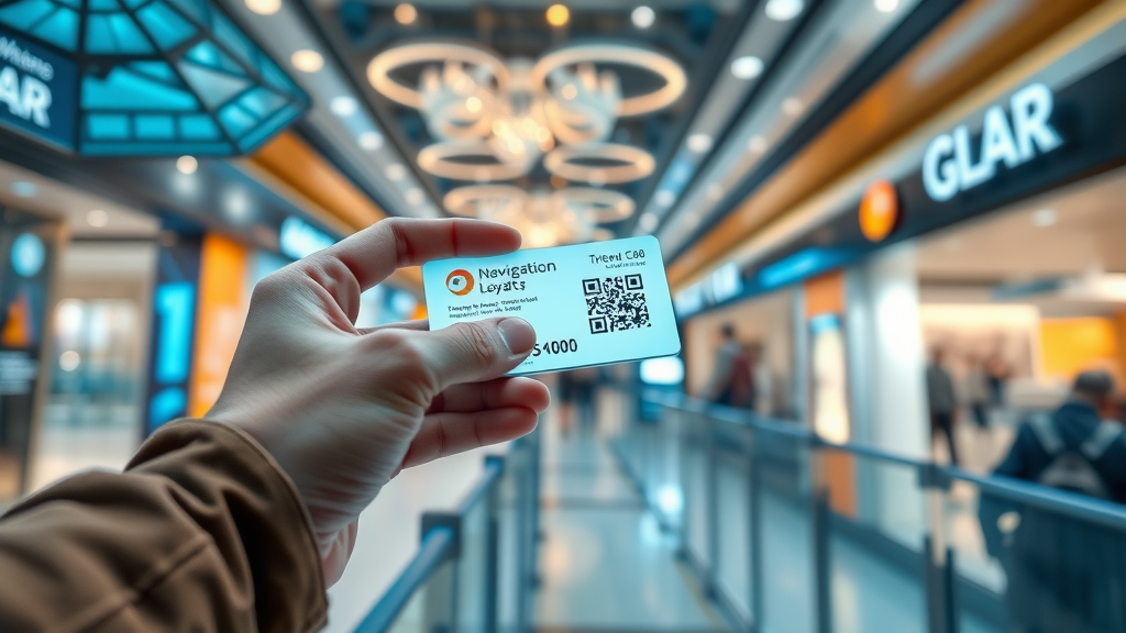 Modern traveler using digital rewards and QR navigation on international trip