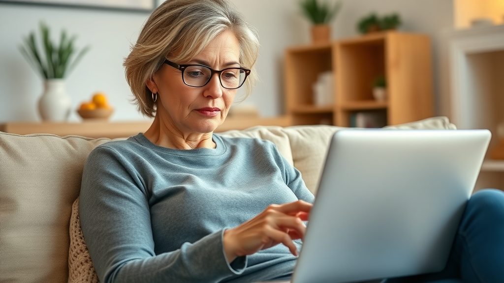 chiropractic services - Woman researching chiropractic care options on laptop at home