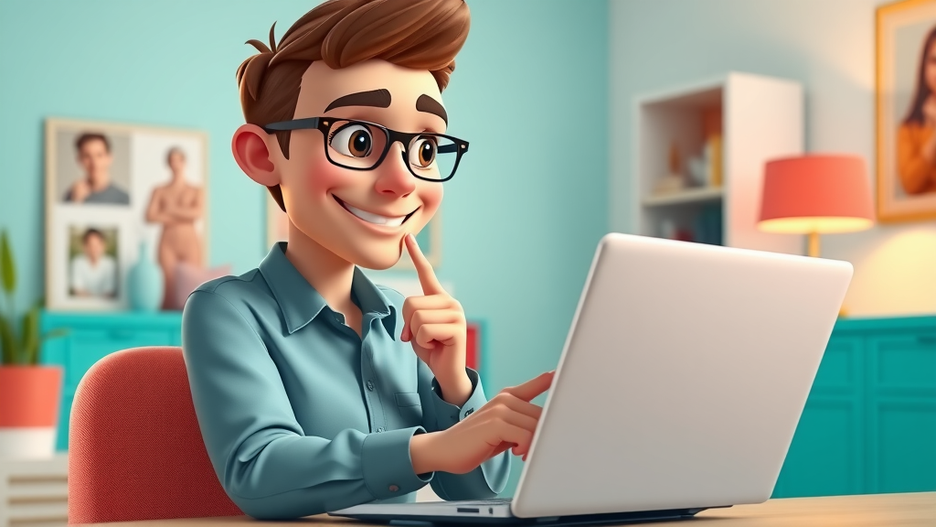 Confident young professional checking online reviews for teeth whitening specialists in a bright Miami home office