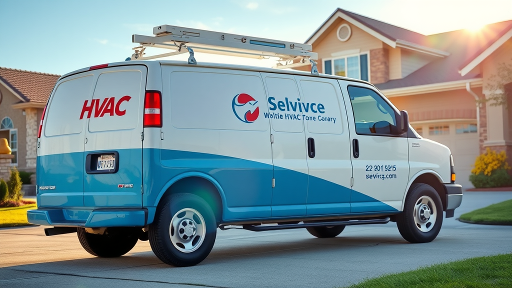 Reliable service van for reputable air conditioning repair services, parked in a sunny residential driveway